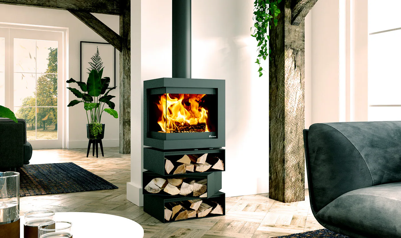 Fonte Flamme Poêles à bois Bora Corner cubes — vue principale, visuel fabricant