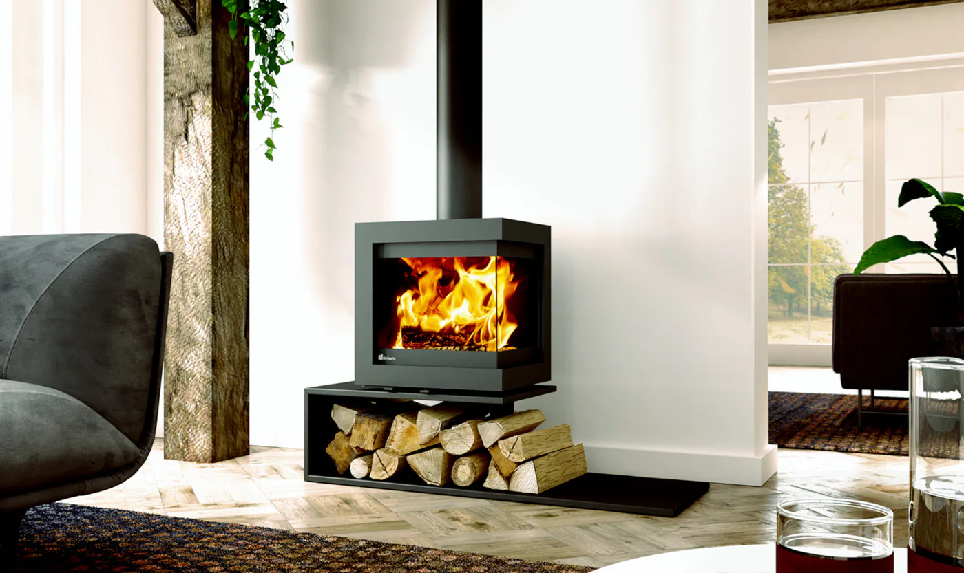 Fonte Flamme Poêles à bois Bora Corner plateau flottant — vue principale, visuel fabricant